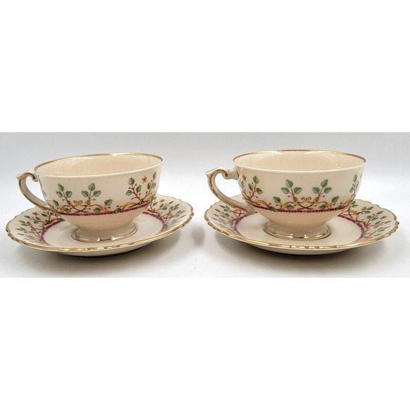 Syracuse Pendleton Federal Footed Cup And Saucer Gold Trim 1949 - 1966 Lot of 2 - Picture 1 of 13